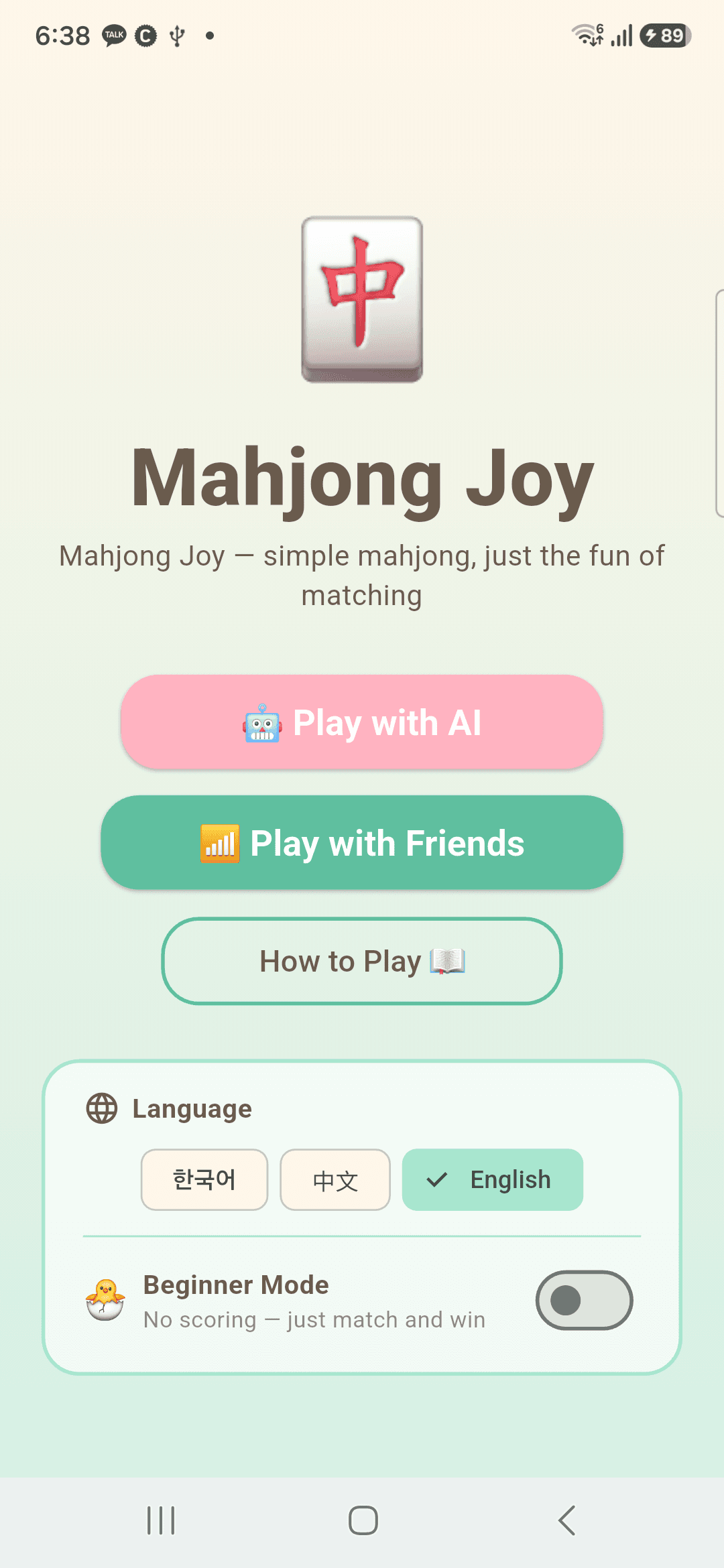 Mahjong Joy home screen