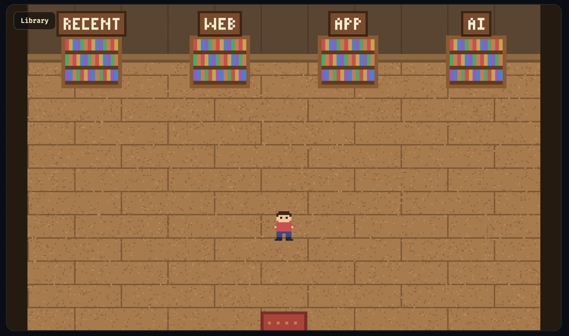 Pixel village library interior